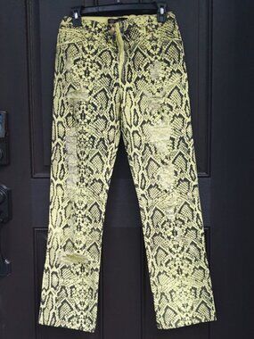 Versace Snake Skin Cotton Denim Pants Luxury Woman Jeans Yellow Black Size 27
